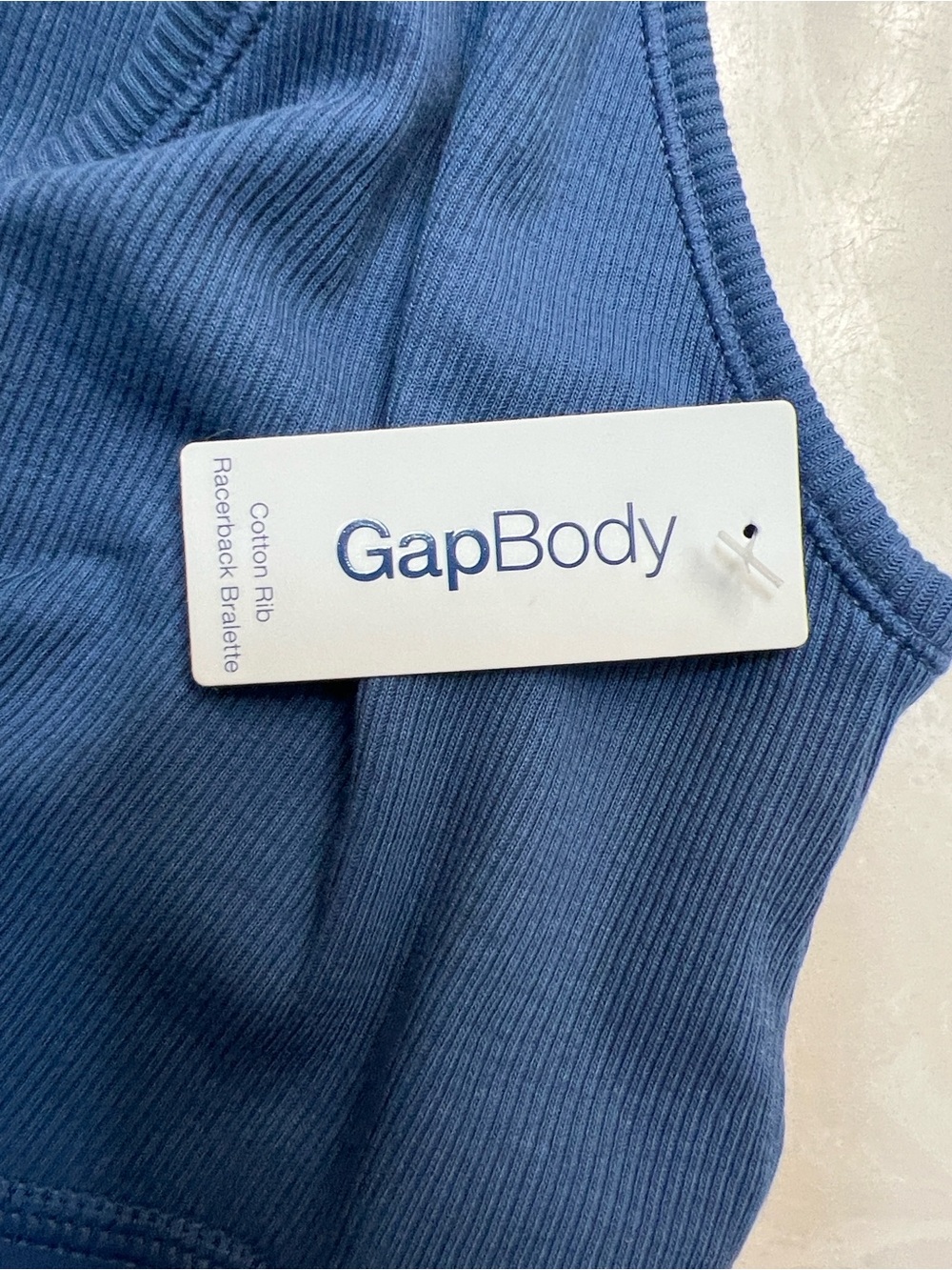 GAP GapBody Logo Women's Ribbed Logo Comfort Racerback Bralette, Blue colored - Picture 7 of 9